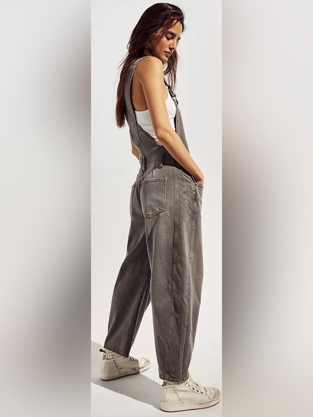 Free people barrel overalls gray